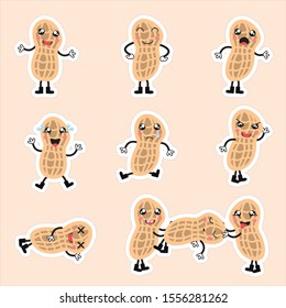 Kawaii peanuts sticker set. Vector.