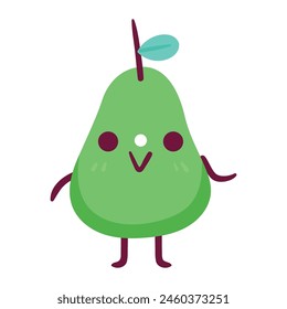 Kawaii pear fruit cartoon on white background.
