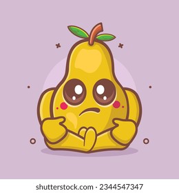 kawaii pear fruit character mascot with sad expression isolated cartoon in flat style design