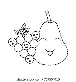 kawaii pear and grapes fruits cartoon