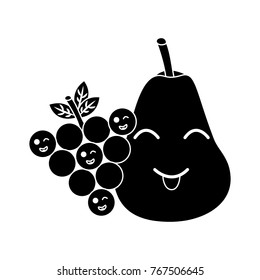 kawaii pear and grapes fruits cartoon