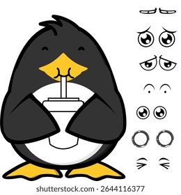 kawaii penguin character cartoon expressions pack collection in vector art