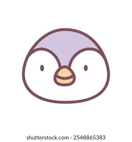 Kawaii penguin icon. Hand drawn illustration of a funny smiling bird head isolated on a white background. Cute winter holiday sticker. Vector 10 EPS.