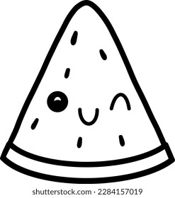 Kawaii a piece of watermelon vector linear illustration
