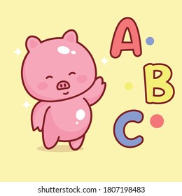 Kawaii Pig Alphabet. The letter a, letter b, letter c