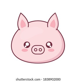 Kawaii pig animal cartoon design, expression cute character funny and emoticon theme Vector illustration