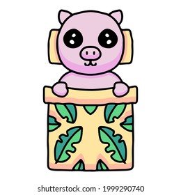 kawaii pig cartoon sleeping in blanket. illustration for stickers and apparel