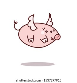 Kawaii pig, spooky, wich flying. Cute illustration of pig. Good for stickers, prints Please don't use for meat ads.