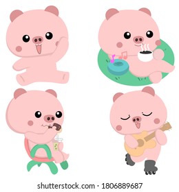 kawaii pig vector in flat style