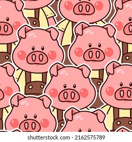 Kawaii piglet seamless vector pattern.