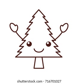 kawaii pine tree forest natural flora cartoon