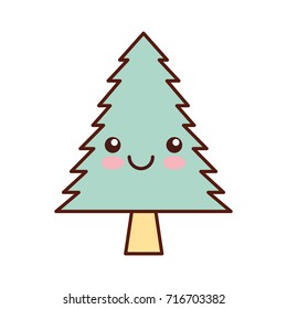 kawaii pine tree forest natural flora cartoon