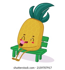 Kawaii pineapple character for summer stickers