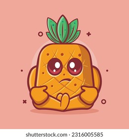 kawaii pineapple fruit character with sad expression isolated cartoon in flat style design