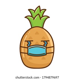 kawaii pineapple wearing mask cartoon illustration isolated on white background