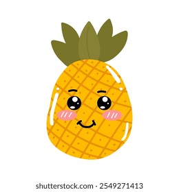 kawaii pineapples. pineapple Icon, Logo, Vector Illustration in Kawaii Style