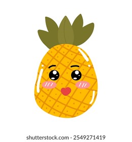 kawaii pineapples. pineapple Icon, Logo, Vector Illustration in Kawaii Style