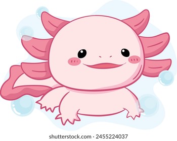 kawaii pink axolotl on white background. Axolotl Cartoon, Cute Animal Vector, Cute Animal