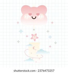 Kawaii Pink Cute Bear Wind Chime Vector Illustration Kawaii Japanese Wind Bell