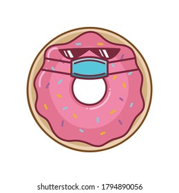 kawaii pink donut wearing protective face mask cartoon isolated on white background