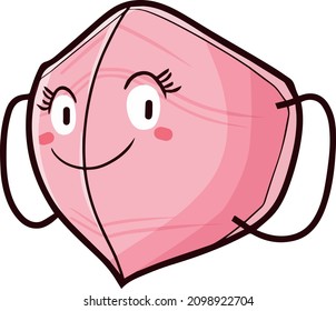 Kawaii pink face mask cartoon smiling