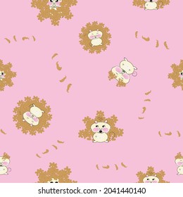 Kawaii pink funny mouse peanuts vector pattern 