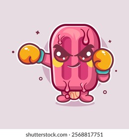 kawaii pink popsicle ice cream character mascot playing boxing sport isolated cartoon