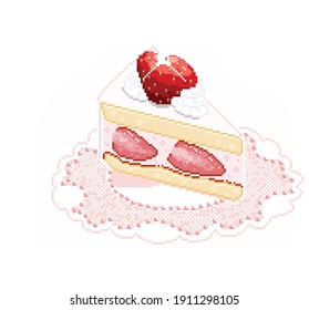 Kawaii Pixel Japanese Strawberry Shortcake Vector Design