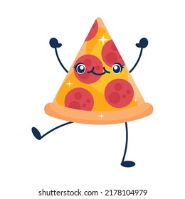 Kawaii Pizza Illustration Over White