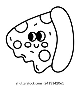 Kawaii Pizza slice cartoon line icon. vector illustration.