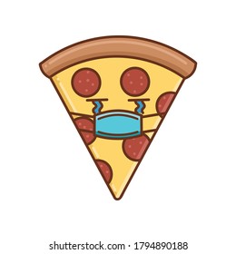 kawaii pizza slice wearing protective face mask cartoon isolated on white background