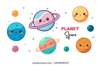 Colección de diseño espacial Kawaii Planet