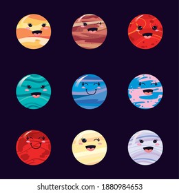 kawaii planets icon set of space futuristic and cosmos theme Vector illustration