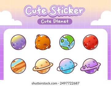 Kawaii Planets of solar system cute sticker collection