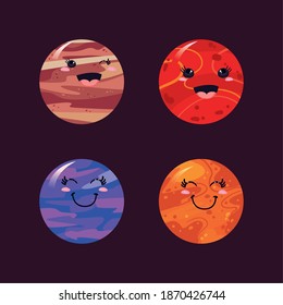 kawaii planets symbol set of space futuristic and cosmos theme Vector illustration