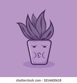 Kawaii plant cartoon design vector on purple background