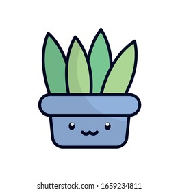 kawaii plant inside pot flat fill style icon design of Floral nature garden ornament botany decoration beauty and flora theme Vector illustration