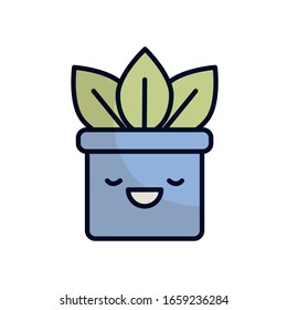 planta kawaii dentro de la maceta de relleno plano diseño ícono de jardín floral adorno botánica decoración belleza y flora tema Vector ilustración