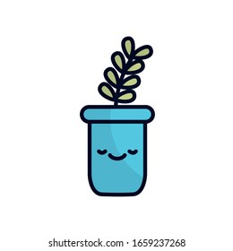 kawaii plant inside pot flat fill style icon design of Floral nature garden ornament botany decoration beauty and flora theme Vector illustration