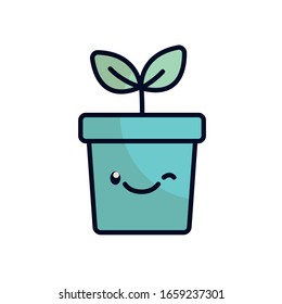planta kawaii dentro de la maceta de relleno plano diseño ícono de jardín floral adorno botánica decoración belleza y flora tema Vector ilustración