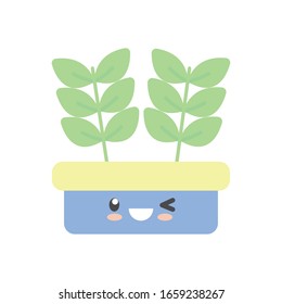 planta kawaii dentro de la maceta estilo plano icono de floral jardín ornamentación botánica belleza y flora tema Vector ilustración
