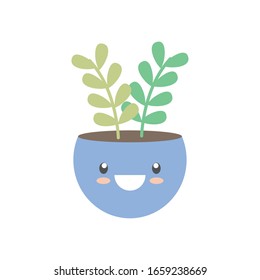 kawaii plant inside pot flat style icon design of Floral nature garden ornament botany decoration beauty and flora theme Vector illustration