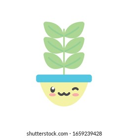 kawaii plant inside pot flat style icon design of Floral nature garden ornament botany decoration beauty and flora theme Vector illustration