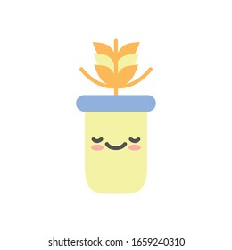 planta kawaii dentro de la maceta estilo plano icono de floral jardín ornamentación botánica belleza y flora tema Vector ilustración