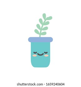 planta kawaii dentro de la maceta estilo plano icono de floral jardín ornamentación botánica belleza y flora tema Vector ilustración