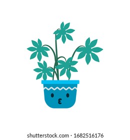 Kawaii plant inside pot flat style icon design of Floral nature garden ornament botany decoration beauty and flora theme Vector illustration
