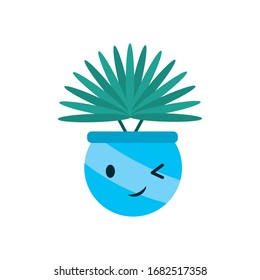Planta Kawaii dentro de la maceta estilo plano icono diseño de jardín floral ornamentación botánica belleza y flora tema Vector ilustración