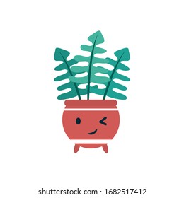 Kawaii plant inside pot flat style icon design of Floral nature garden ornament botany decoration beauty and flora theme Vector illustration