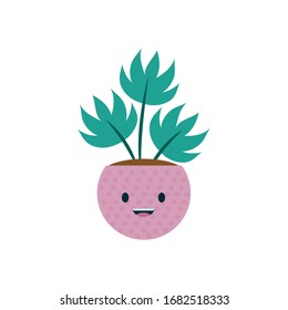 Kawaii plant inside pot flat style icon design of Floral nature garden ornament botany decoration beauty and flora theme Vector illustration