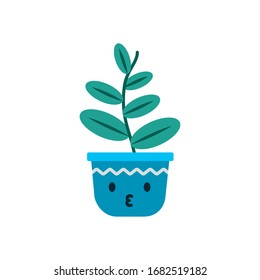 Kawaii plant inside pot flat style icon design of Floral nature garden ornament botany decoration beauty and flora theme Vector illustration